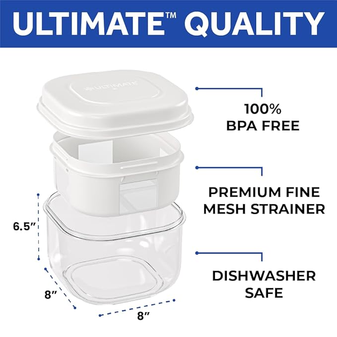 Ultimate Yogurt Strainer - Make Delicious, High Protein, Greek Yogurt - 70% Less Sugar & Lactose - Fine Mesh Nylon Greek Yogurt Maker - 100% BPA-Free & Dishwasher Safe with Large 2.3 Quart Capacity