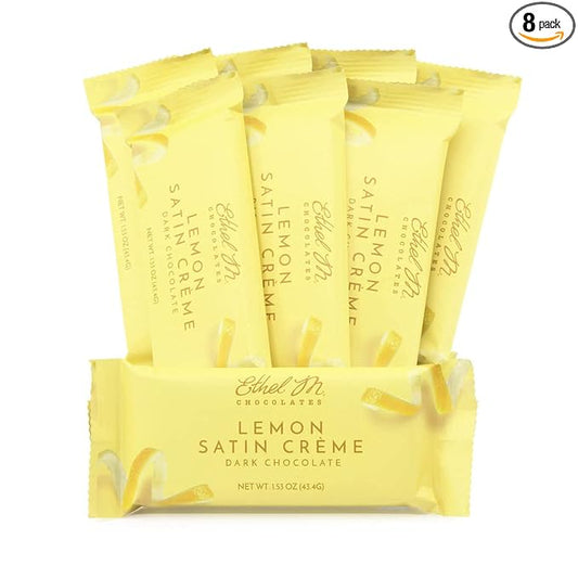 Ethel M Chocolates Premium Dark Chocolate Lemon Satin Crème Filled Bars, Individually Wrapped Chocolate Candy Bars, for Gifting, Holidays & Everyday Indulgence (8 Pieces)