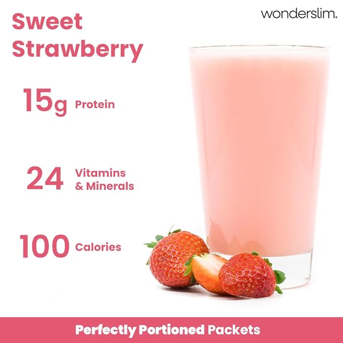 WonderSlim Meal Replacement Shake, Strawberry Cream, 15g Protein, 24 Vitamins & Minerals, Gluten Free (7ct)