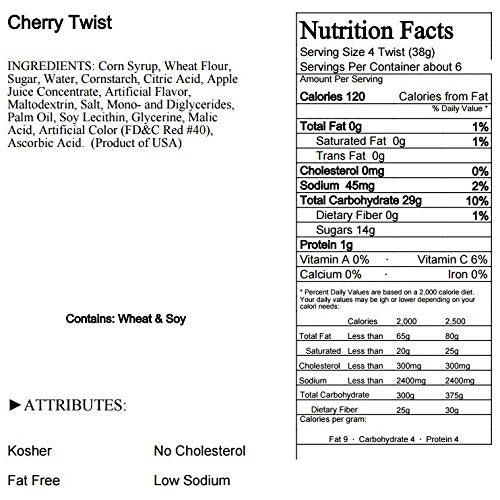 Cherry Licorice Twists Pack of 3 - Old Fashioned Candy, Fat-Free Chewy Licorice Candy, Fun Treat, Delicious Snacks - Soft & Chewy Texture with Bold Fresh Flavor (Total 24oz)