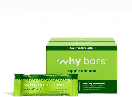 Why Bars, Superfood Protein Bars, 2.04 Ounce Bars - Protein Bar Superfood, Gluten Free, Non GMO, Organic, Vegan, Simple Ingredients (Apple Almond)