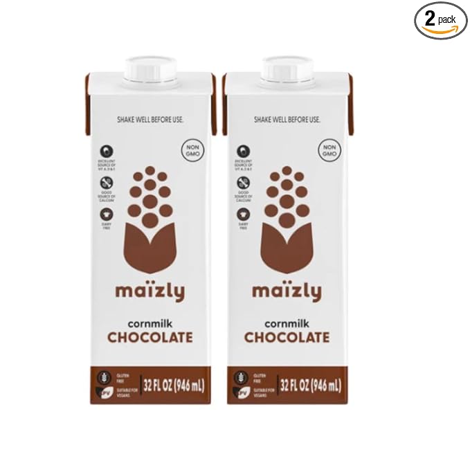 Maizly Chocolate Corn Milk 16 fl oz x 2 | Dairy‑Free, Gluten‑Free, Allergen‑Free Chocolate Milk Alternative Made From Non‑GMO Corn | Added Vitamins A, D, E & Calcium | Creamy Cocoa Flavor for Drinks & Recipes