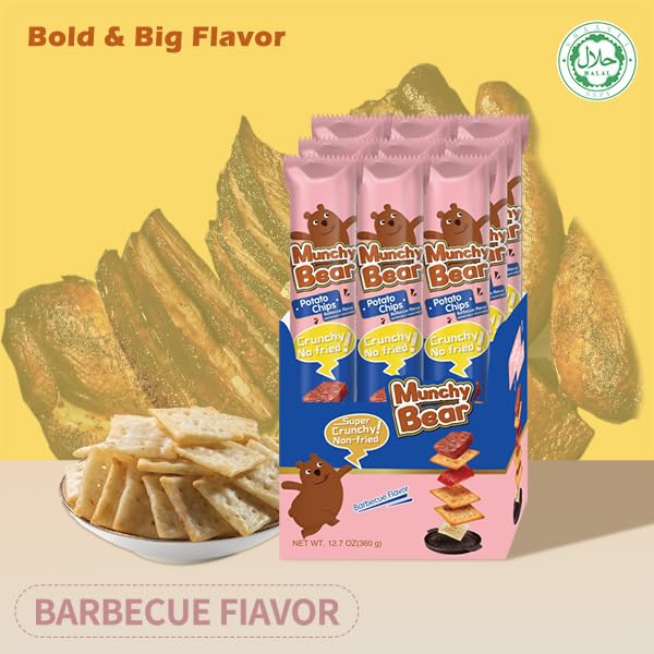 Munchy Bear Baked Savory Crackers – Barbecue Flavor 9Packs Smoky & Savory Crisp Crackers Halal-Certified Shareable Snack