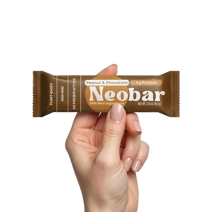 NEOBAR Fruit and Nut Bars - Plant-Based Vegan Snack Bars, Gluten Free Dairy Free Snacks, No Preservatives, No Refined Sugars Added, Non-GMO | Peanut & Chocolate, 9g Protein,12 Count