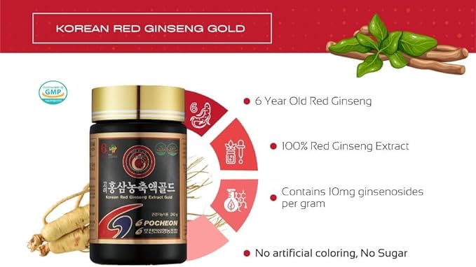 Pocheon 240g(8.5oz), 100% Pure Korean 6Years Root Panax Red Ginseng Extract Gold, TOP Ginsenoside, Saponin, Ginseng Herbal Supplement, Natural Immune Support