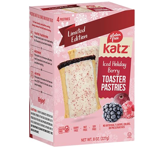 Katz Gluten Free Snacks Toaster Pastries Variety Pack. Apple Crisp, Cinnamon, Chocolate Chip, Strawberry, Iced Holiday Berry, & Pumpkin Cheesecake. Free of Dairy, Peanuts, Tree Nuts, and Sesame (6Pk)