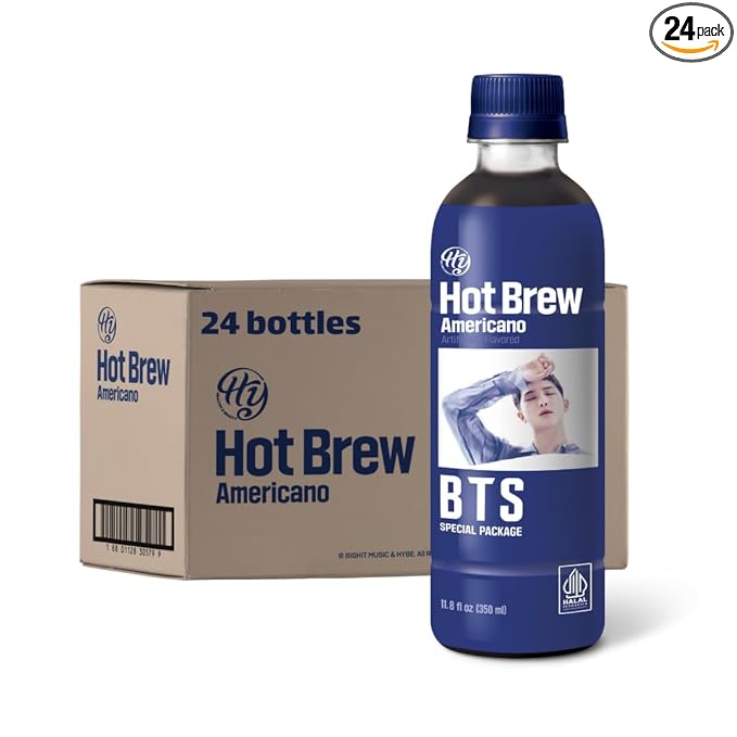 Korean Food HY Hot Brew Coffee Americano, Ready-to-Drink Bottled Coffee, 11.8 fl oz (350 mL) x 24 Bottles, B.T.S Special Package