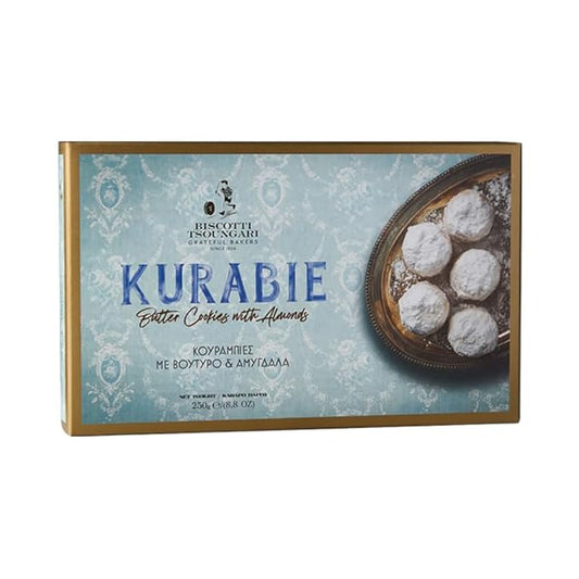 Biscotti Tsoungari - Kourabie -Kurabie – Traditional Greek Butter Cookies with Almonds, 250g (8.82 oz)