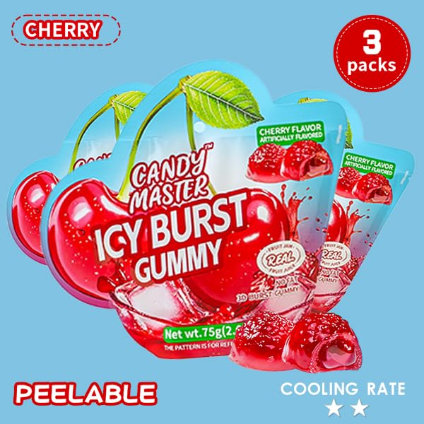 Candy Master Peelable Fruit Gummies Cherry Flavors 3Pack, 6 Flavors Fun to Peel, Chewy Texture, Halal-Certified Holiday Gifts
