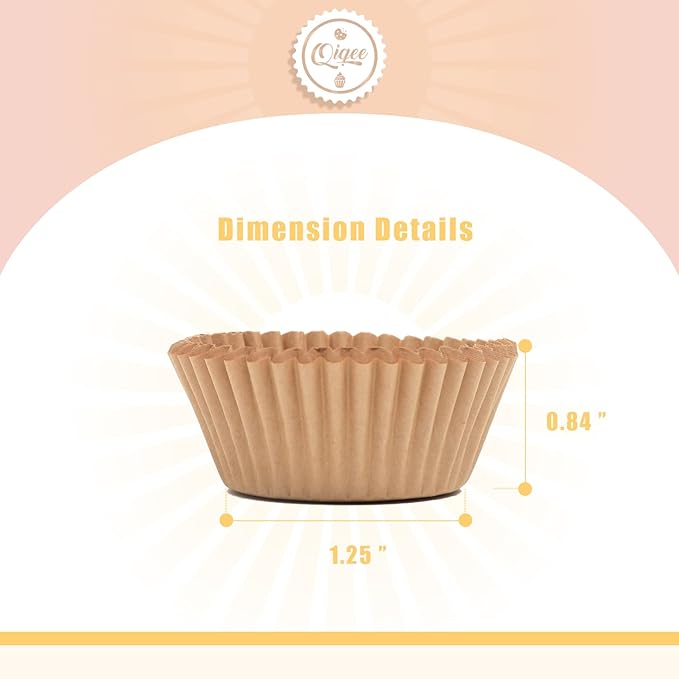 qiqee 1000 Count Mini Cupcake Liners Natural Muffin Liners Food Grade Baking Cups Paper No Smells（Small Size）