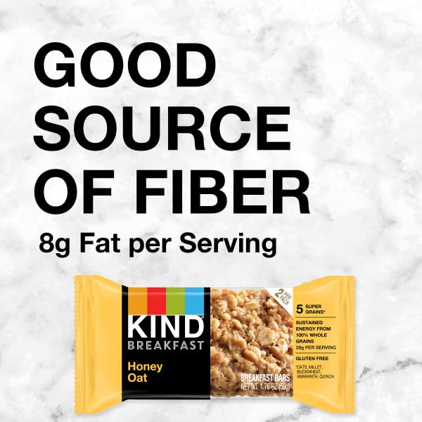 KIND Breakfast Bars, Honey Oat, Healthy Snacks, Gluten Free, 100% Whole Grains, 3g Protein, 30 Count