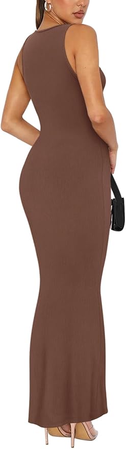 REORIA Sexy Square Neck Sleeveless Elegant Ribbded Long Maxi Dress Wedding Guest Dresses for Women 2026 Summer
