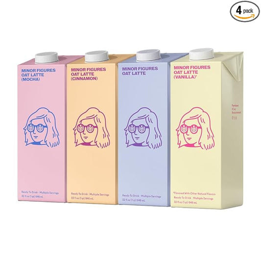 Minor Figures - Oat Latte - Ready to Drink - Multi-serve - Non-GMO - Plant-Based - Vegan - Dairy-Free - Shelf Stable - Coffee - Barista Standard - Unsweetened - 32oz - 4 Pack