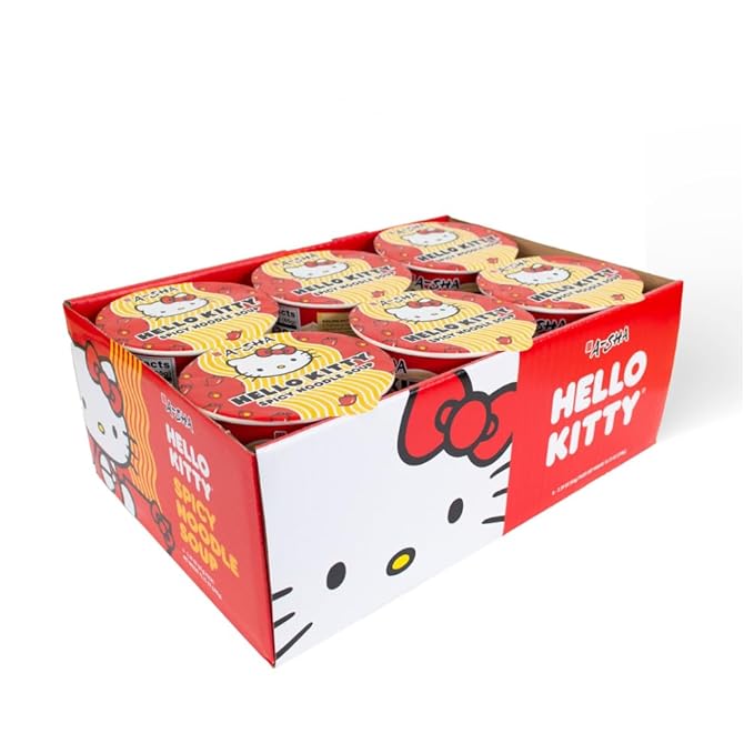 Hello Kitty Instant Ramen Noodle Cup |6 Pack Vegan Spicy Flavor | Premium Microwaveable Ramen Soup Mix, Asian Snacks