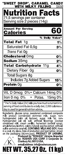 Roshen Caramel Candy Sweet Drop with Milky Filling, Kosher and Halal, Delicious, Flavorful Sweets Bulk Candy 1kg/2.2lb