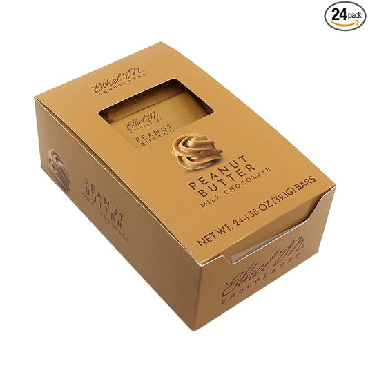 Ethel M Chocolates Premium Milk Chocolate Peanut Butter Filled Bars, Individually Wrapped Chocolate Candy Bars, for Gifting, Holidays & Everyday Indulgence (24 Pieces)