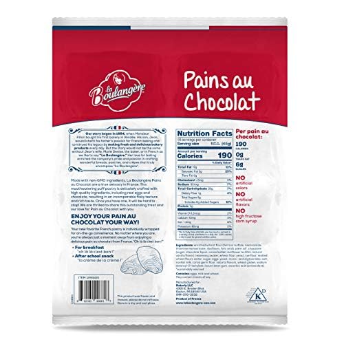 La Boulangère Pains au Chocolat, Pack of 2 – 32 Individually Wrapped Chocolate Croissants, Authentic French Recipe, Non-GMO, No High Fructose Corn Syrup, No Artificial Flavors & Colors, Kosher Certified, Ready to Eat Snack