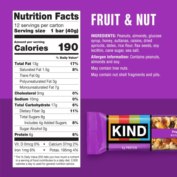 KIND KIND Bars, Fruit & Nut, Fruit & Nut, 12 Count (Pack of 12)