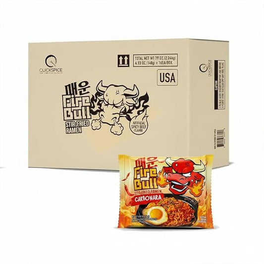 [Fire Bull Ramen] Intense Spicy Carbonara Stir-Fried Ramen | Authentic Korean Heat Meets Flavorful Delight | Thick, Chewy Noodle (1 Case, 32 Pouches)
