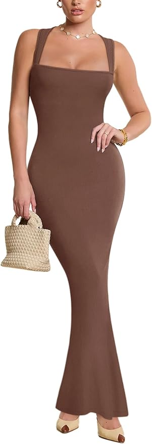 REORIA Sexy Square Neck Sleeveless Elegant Ribbded Long Maxi Dress Wedding Guest Dresses for Women 2026 Summer