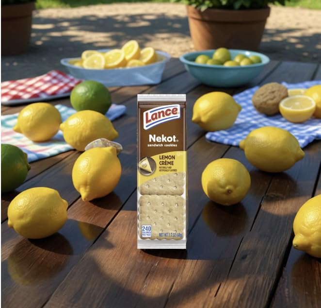 Lance Nekot Cookie Sandwiches Lemon Creme Filling, Lance, Nekot Peanut Butter Crackers, Nekot Cookies, Lance Cookies, for a total of 20 units