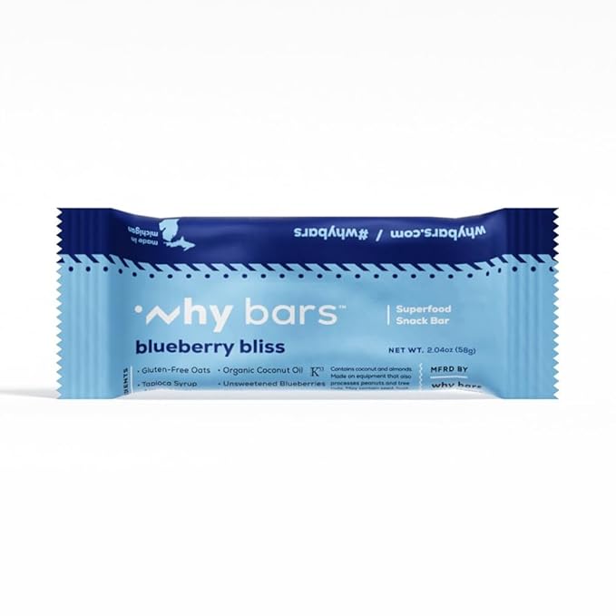 Why Bars, Superfood Protein Bars, 2.04 Ounce Bars - Protein Bar Superfood, Gluten Free, Non GMO, Organic, Vegan, Simple Ingredients (Blueberry)