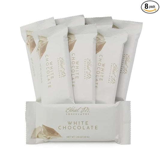 Ethel M Chocolates Premium White Chocolate Bars, Individually Wrapped Chocolate Candy Bars, for Gifting, Holidays & Everyday Indulgence (8 Pieces)