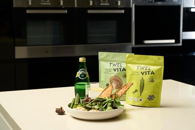 TWEL VITA Natural Okra & Shiitake Mushroom Crisps, 4-Pack (1.76 oz Each) | Vegan, Clean Label, Non-GMO, Gluten-Free, Paleo & Keto Friendly Snack Variety Pack