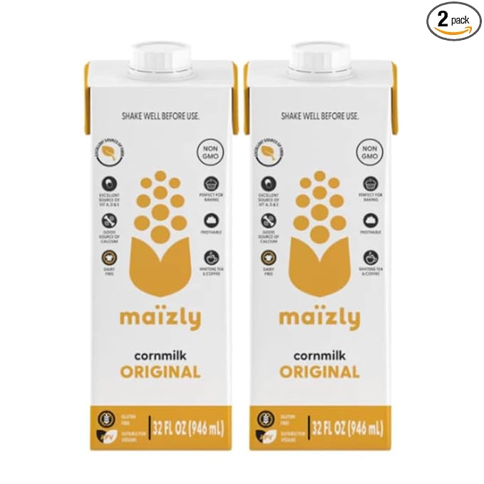Maizly Original Corn Milk 32 fl oz x 2 | Non‑GMO Corn Milk Alternative | Allergen‑Free, Seed‑Oil‑Free, Smooth & Neutral Flavor | Excellent Source of Fiber & Vitamins A, D, E and a Good Source of Calcium | Ideal for Coffee, Cooking, Baking & Daily Use
