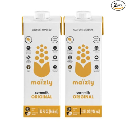 Maizly Original Corn Milk 32 fl oz x 2 | Non‑GMO Corn Milk Alternative | Allergen‑Free, Seed‑Oil‑Free, Smooth & Neutral Flavor | Excellent Source of Fiber & Vitamins A, D, E and a Good Source of Calcium | Ideal for Coffee, Cooking, Baking & Daily Use