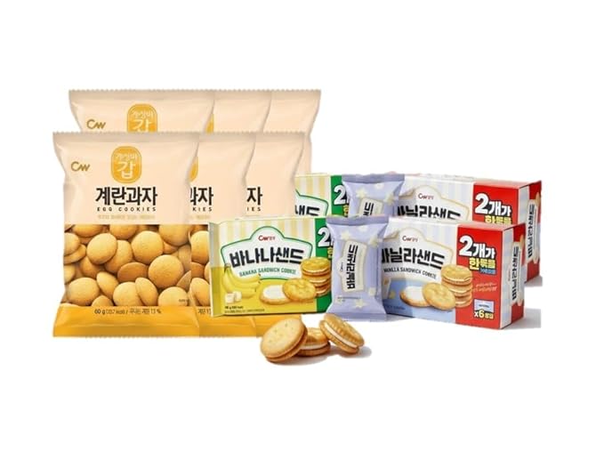 Korean Food CW Assorted Cookie Variety Pack, Egg Cookies & Vanilla & Banana Sandwich Cookies, Total 10 Packs (900g / 31.75 oz), Korean Snack Gift Box
