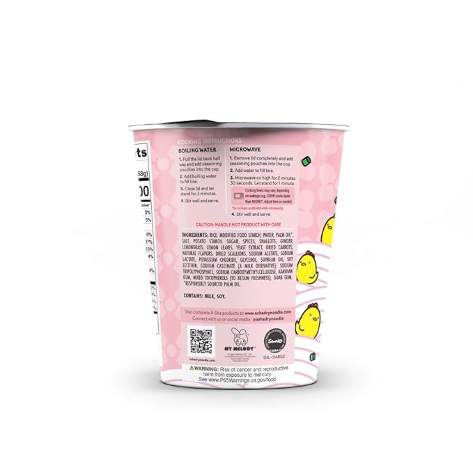 A-SHA My Melody Pho Cup Rice Noodle (6 Cups), Chicken Lemongrass Flavor, Vegetarian, Gluten-Free, Premium Microwavable Rice Noodle Soup, No MSG, Authentic Flavor