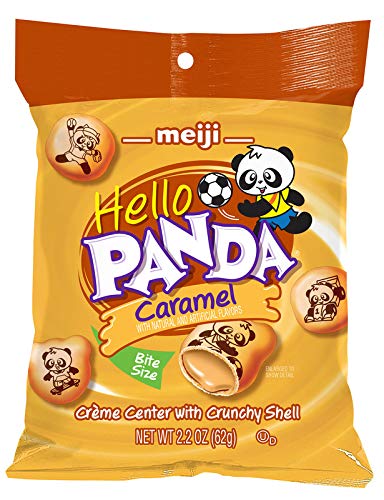 Meiji Hello Panda Cookies, Caramel Crème Filled - 2.2 oz, Pack of 6 - Bite Sized Cookies with Fun Panda Sports