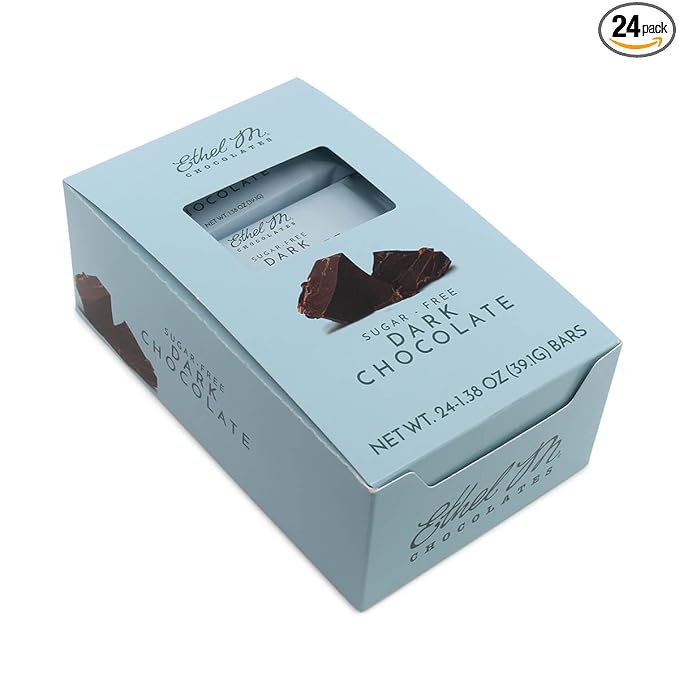 Ethel M Chocolates Premium Sugar Free Dark Chocolates Bars Box of 24 - Individually Wrapped Sugar Free Dark Chocolate Candy Bars