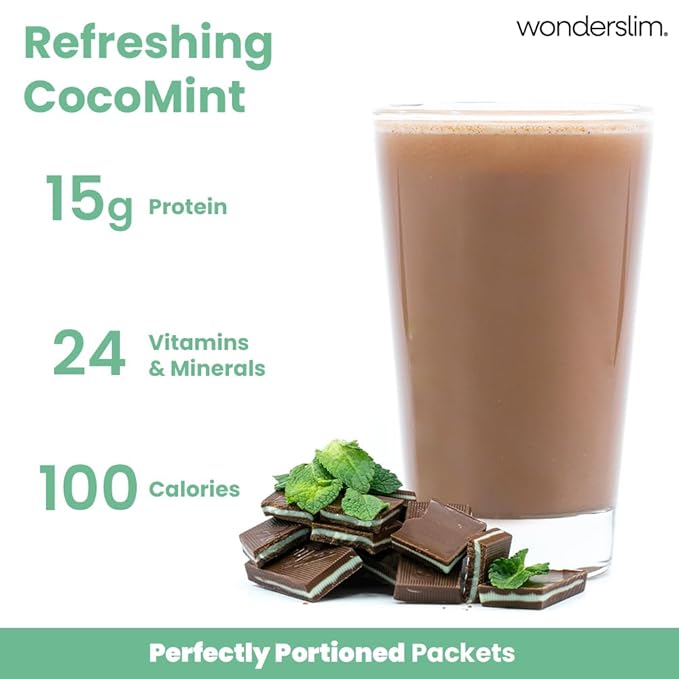 WonderSlim Meal Replacement Shake, CocoMint Cream, 15g Protein, 24 Vitamins & Minerals, Gluten Free (7ct)