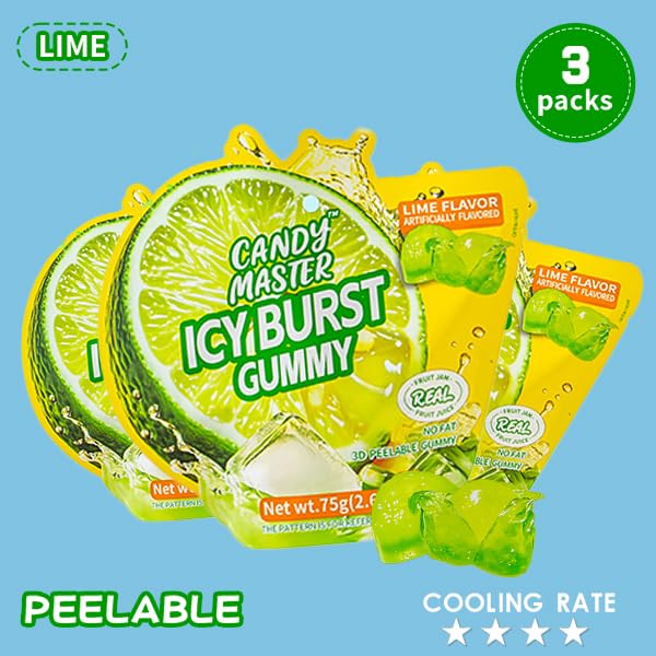 Candy Master Peelable Fruit Gummies Lime Flavors 3Pack, 6 Flavors Fun to Peel, Chewy Texture, Halal-Certified Holiday Gifts