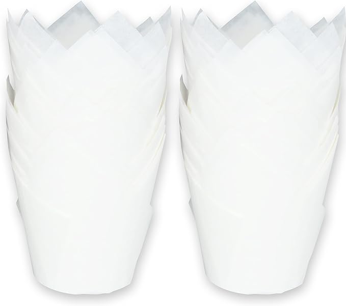 MyBakning 500 pcs Large size White Tulip Baking Cups 2-1/4"(Base diameter) x 4"(Wall height) Greaseproof paper baking cupcake Muffin liners