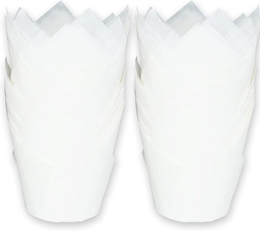 MyBakning Large size White Tulip Baking Cups 2-1/4"(Base diameter) x 4"(Wall height) Greaseproof paper baking cupcake Muffin liners, Case of 130 pcs