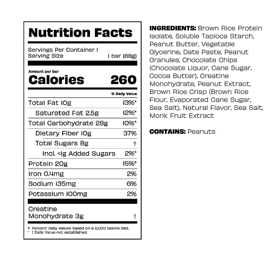 Kreatures of Habit DAILY BAR | 20g Plant-Based Protein Bar | 3g of Creatine Monohydrate Per Bar | Gluten-Free | No Seed Oils or Artifical Flavors (Peanut Butter Banger, Pack of 12)