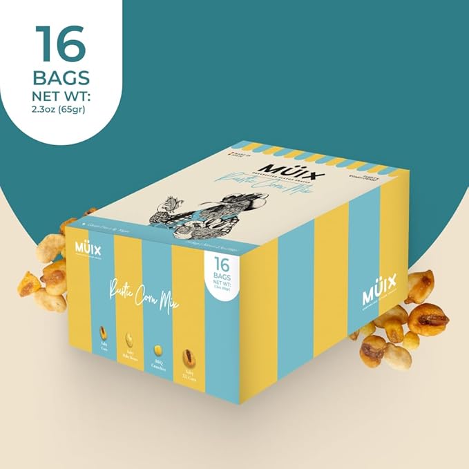 Müix Snacks, Premium Snack Mix: Rustic Mix - 2.3 Ounce Bags (Pack of 16 Bags), Healthy Trail Mix, Snack Mix (Salty Corn, Salty Baby Beans, BBQ Crunchies, XL Corn), Gluten Free, Vegan Snack