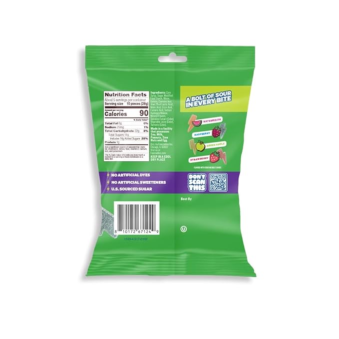 Feastables Mrbeast Strikes Sour Candy, Mixed Gummies With Watermelon, Green Apple, Strawberry, and Raspberry Flavors, Candy for Adults & Kids as Snacks or Dessert, Made With Fairtrade Sugar, 12CT