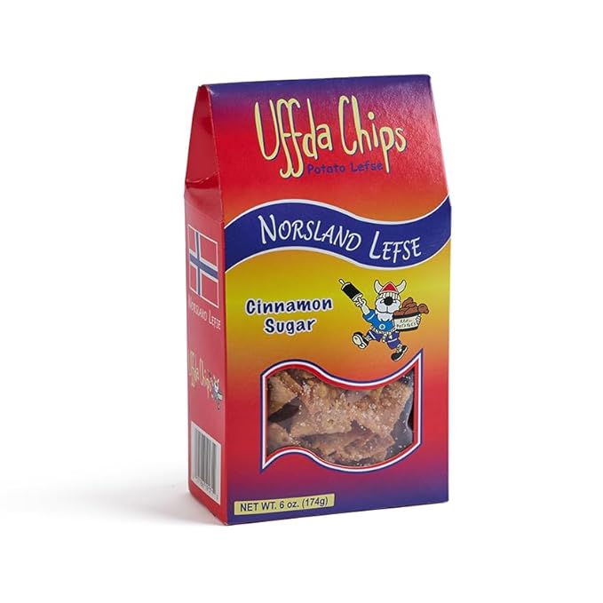 Uffda Chips -2 pack - Made From Real Lefse - 6 oz. By Norsland Lefse (Cinnamon Sugar)