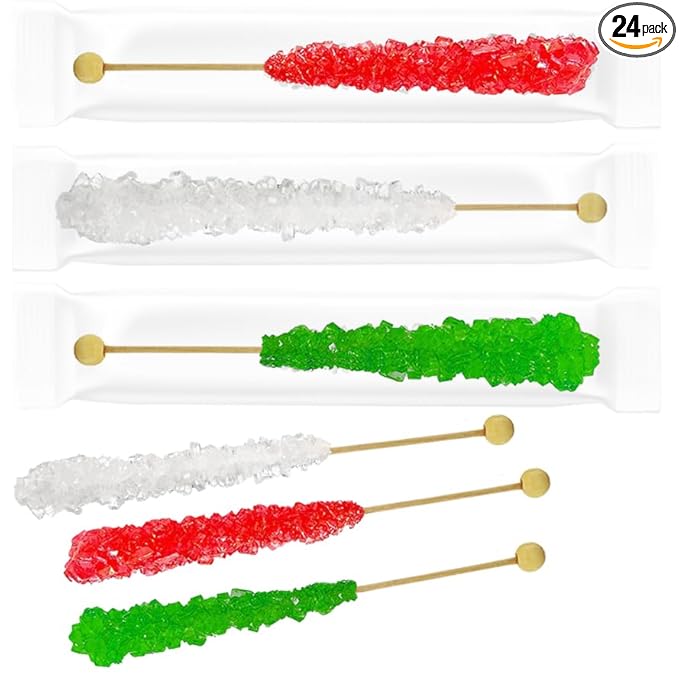 Christmas Rock Candy Lollipops, Pops Candy Suckers, Color and Flavor Assortment, Individually Wrapped (24-Pack)
