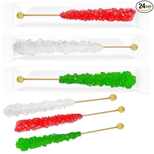 Christmas Rock Candy Lollipops, Pops Candy Suckers, Color and Flavor Assortment, Individually Wrapped (24-Pack)