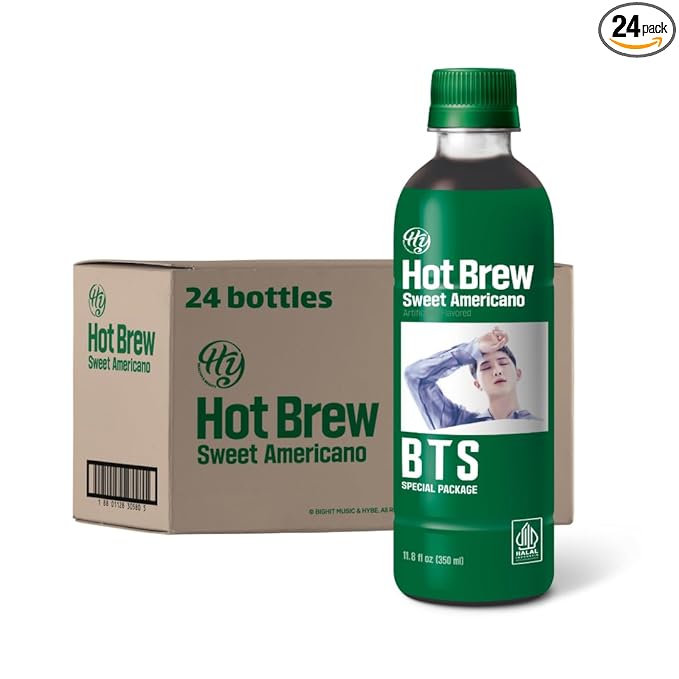 Korean Food HY Hot Brew Coffee Sweet Americano, Ready-to-Drink Bottled Coffee, 11.8 fl oz (350 mL) x 24 Bottles, B.T.S Special Package