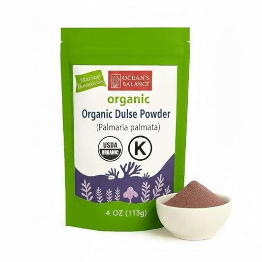 Ocean’s Balance Organic Dulse Powder - Maine Coast Seaweed - Atlantic Ocean Sea Vegetables, Perfect for Keto Diet, Paleo Diet, Vegetarian Lifestyle or Vegan Diet - Gluten Free(4 Ounce)