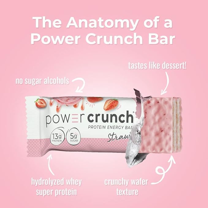 Power Crunch Protein Wafer Bars, High Protein Snacks with Delicious Taste, Strawberry Crème, 1.4 Ounce (12 Count) (Pack of 2)