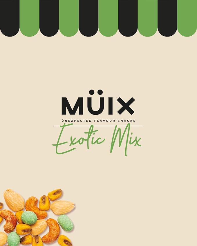 Müix Snacks, Premium Snack Mix: Exotic Mix - 2.3 Ounce Bags (Pack of 16 Bags), Healthy Trail Mix, Snack Mix (Smoked Almond, Citrus Cashew, Peppper Lemon Corn, Wasabi Peanut), Gluten Free, Vegan Snack