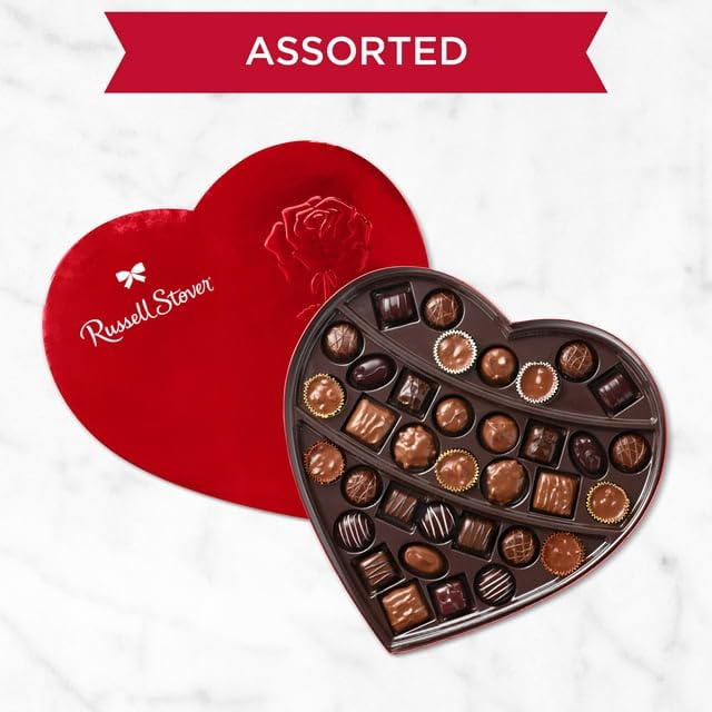 RUSSELL STOVER I LOVE YOU Red Foil Heart Assorted Milk & Dark Chocolate Gift Box, 20.1 oz. (35 pieces)