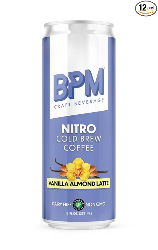 BPM Craft Beverage Cold Brew Coffee, Vanilla Almond Latte, 12 Fl Oz Cans (12 Pack)
